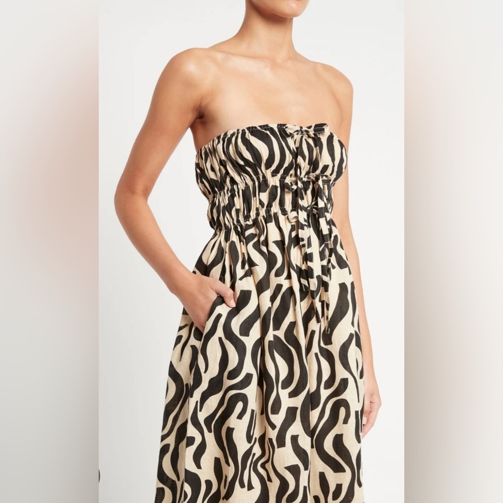Faithfull The Brand Dress Contessa La Cateau Strapless Midi Tan Black Medium